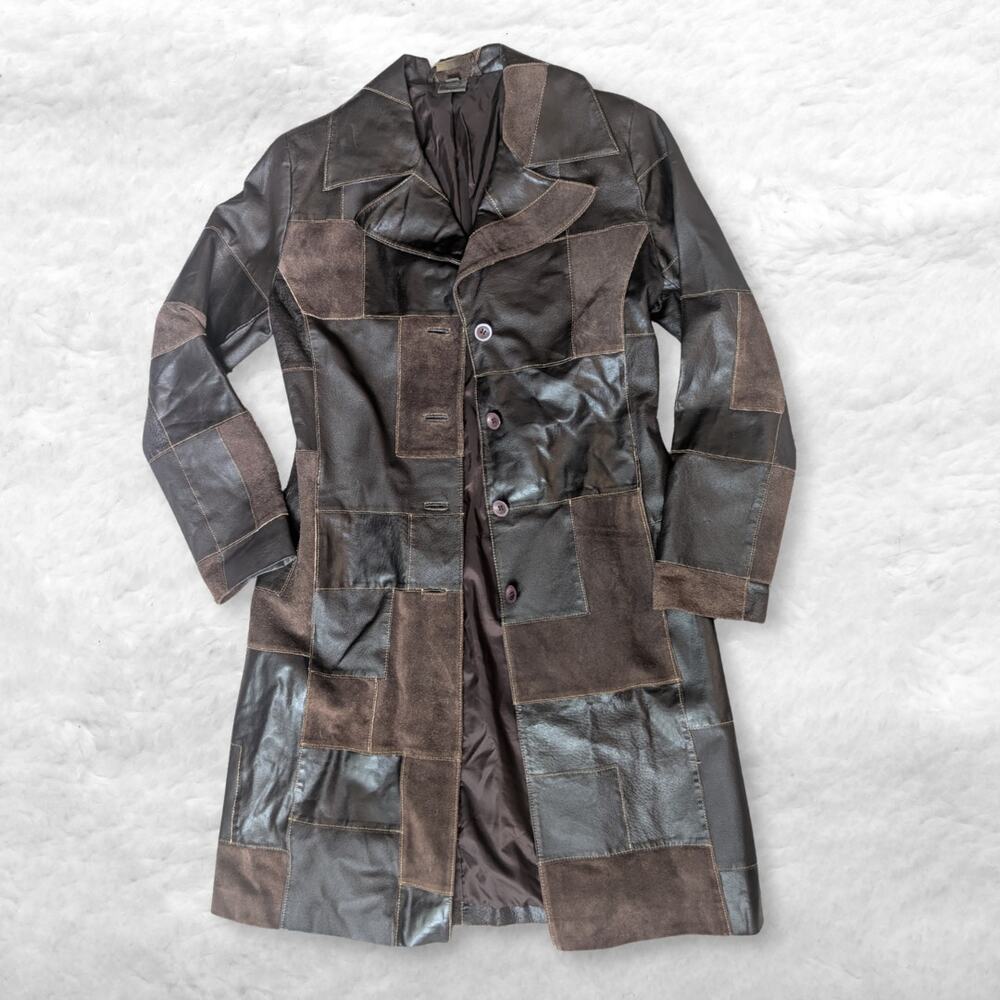 vintage brandon thomas patchwork leather trench coat